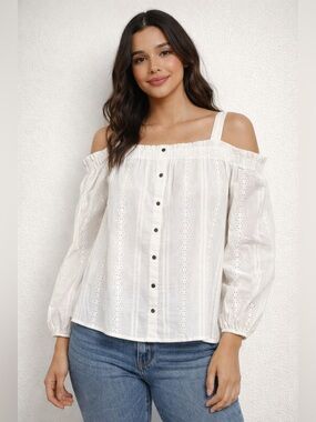 LC Lauren Conrad Cream Eyelet Blouse